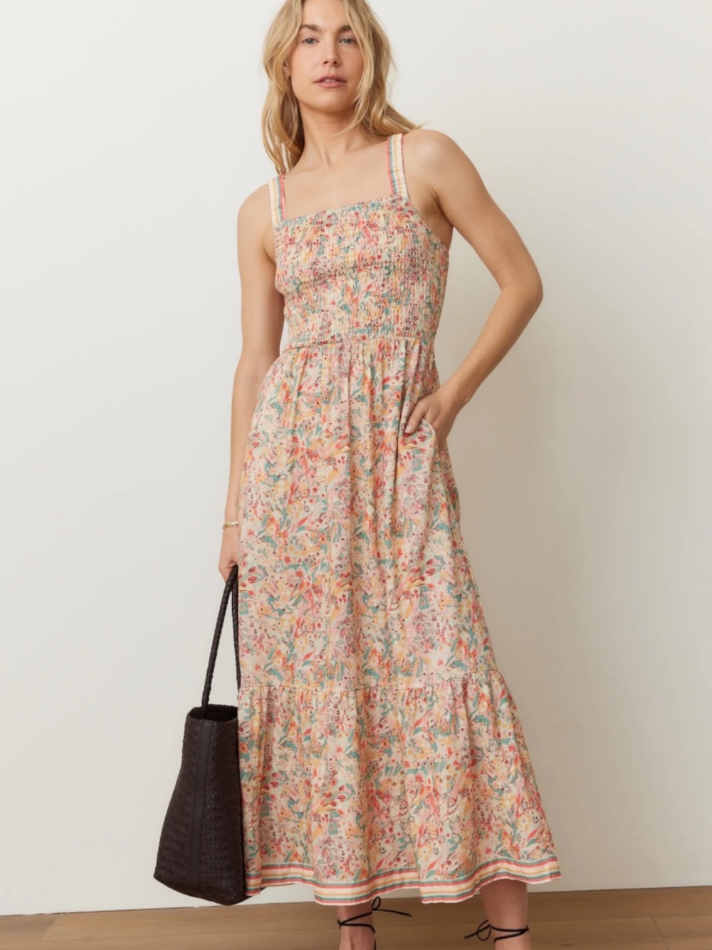 Marine Layer Selene “super bloom” floral print Smocked Maxi Dress. Medium.